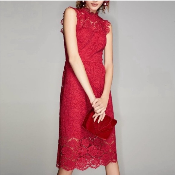 kate spade Dresses & Skirts - NWOT Kate Spade Poppy Red Lace Midi Dress Size 12